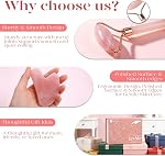 BAIMEI IcyMe Rose Quartz Roller & Gua Sha Set, Cooling Face Roller for Depuffing & Lymphatic Massage, Sculpting Tool for Face, Eyes & Neck, Smooth Skincare Gift for Women and Men