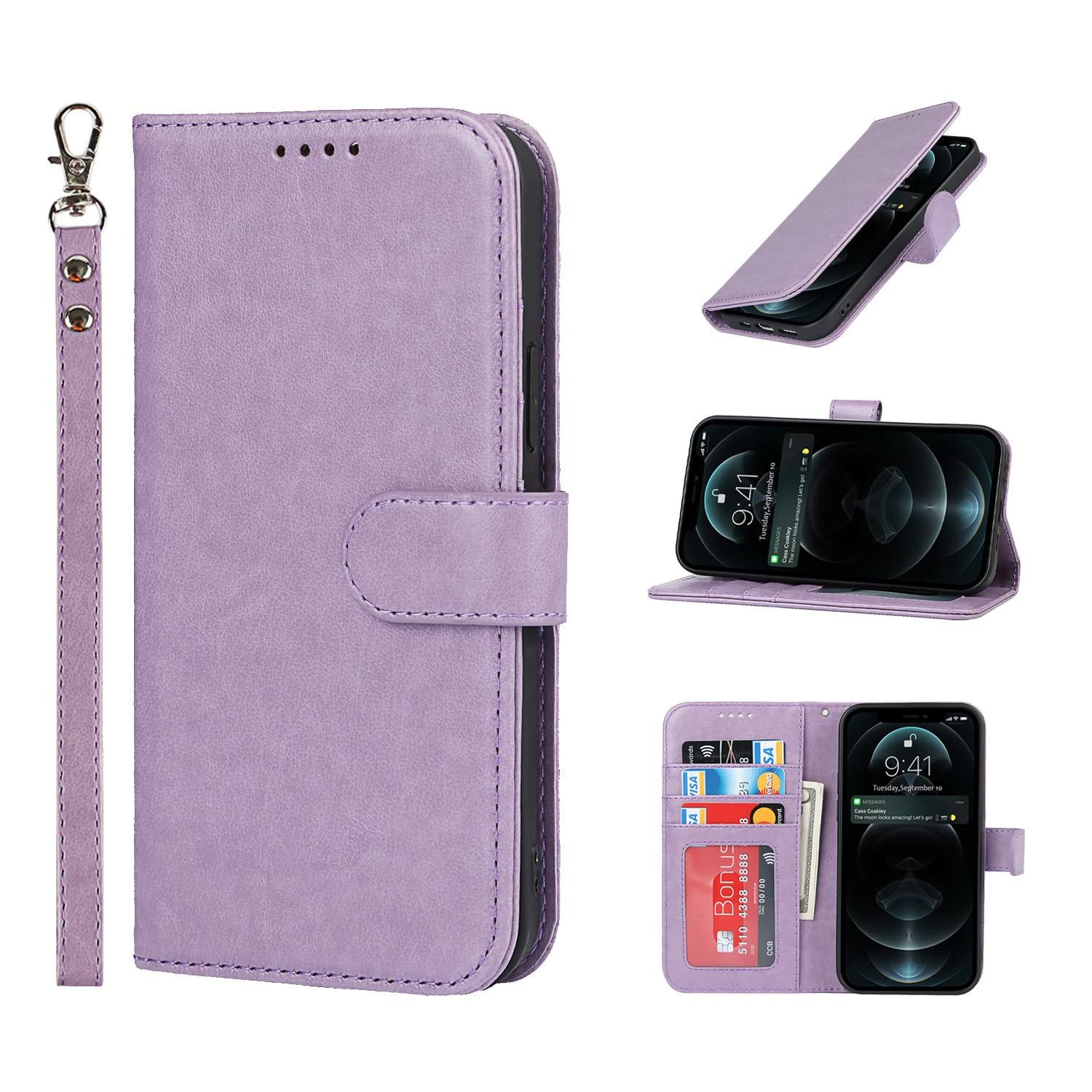 SailorTechiPhone 12/12 Pro Wallet Case, Premium PU Leather Case Flip Cases Folio Cover with Kickstand TPU Shockproof Card Slots Holder Magnetic Buckle Phone Protective Case - Purple