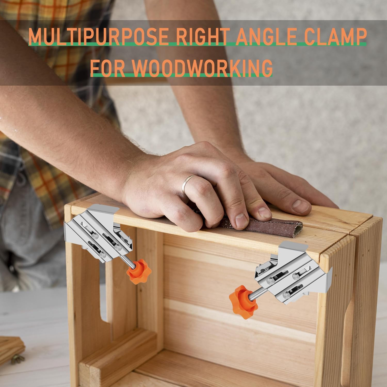90 Degree Right Angle Clamp for Woodworking,Multipurpose Stainless Steel T-shaped Clamp,Single Handle 90 Degree Corner Clamping Tool with Adjustable Swing Jaw, Gifts for Men Dad (2Open+2Closed)