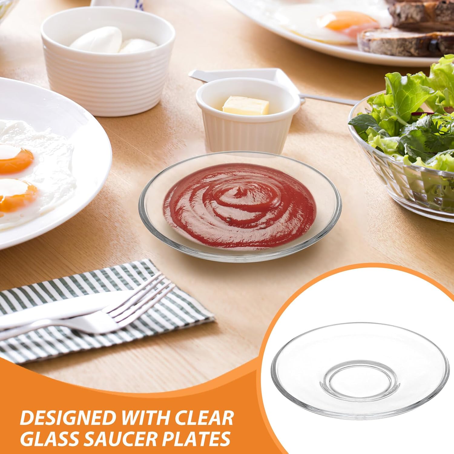 8pcs Glass Saucer Plates Tea Cup Saucers Snack Dishes Small round Glass Coffee Cup Plates for Home Kitchen Dining