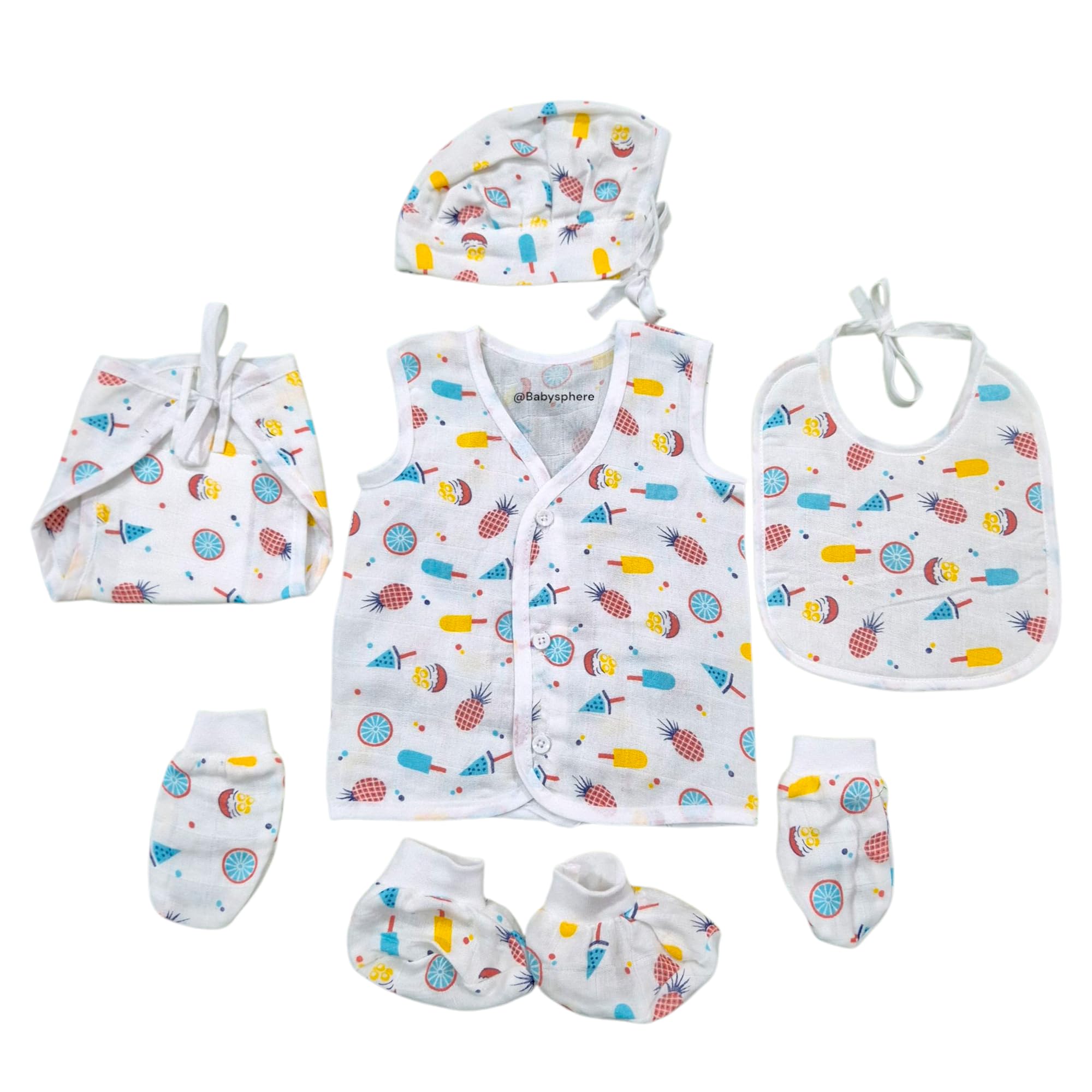 BabySphere Premium Cotton Organic Muslin Gift Set(Pack of 6)(0-6 Months) (0-3 Months, Fruit)-image-0