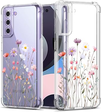 Floral Clear Case for Galaxy S21 FE 5G for Women/Girls,Pretty Phone Cover for Samsung Galaxy S21 FE,Flower Design Slim Soft Transparent Drop Proof TPU Protective Silicone Bumper Shell,FL-37