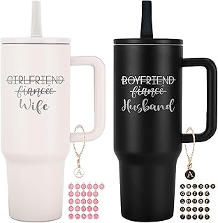 Wedding Gifts for Couples 2025 Husband and Wife 40 oz Tumbler Cup for Couples with Handle Lids Straws Letter Charm Accessories 2 Pack Engagement gifts for Couple Bridal Shower Gifts for Bride Groom