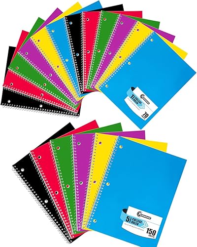 Rosmonde Cuaderno de espiral con rayas universitarias, combinado, paquete de 12, 1 materia, 70 hojas (120 páginas) y cuaderno en espiral, paquete de