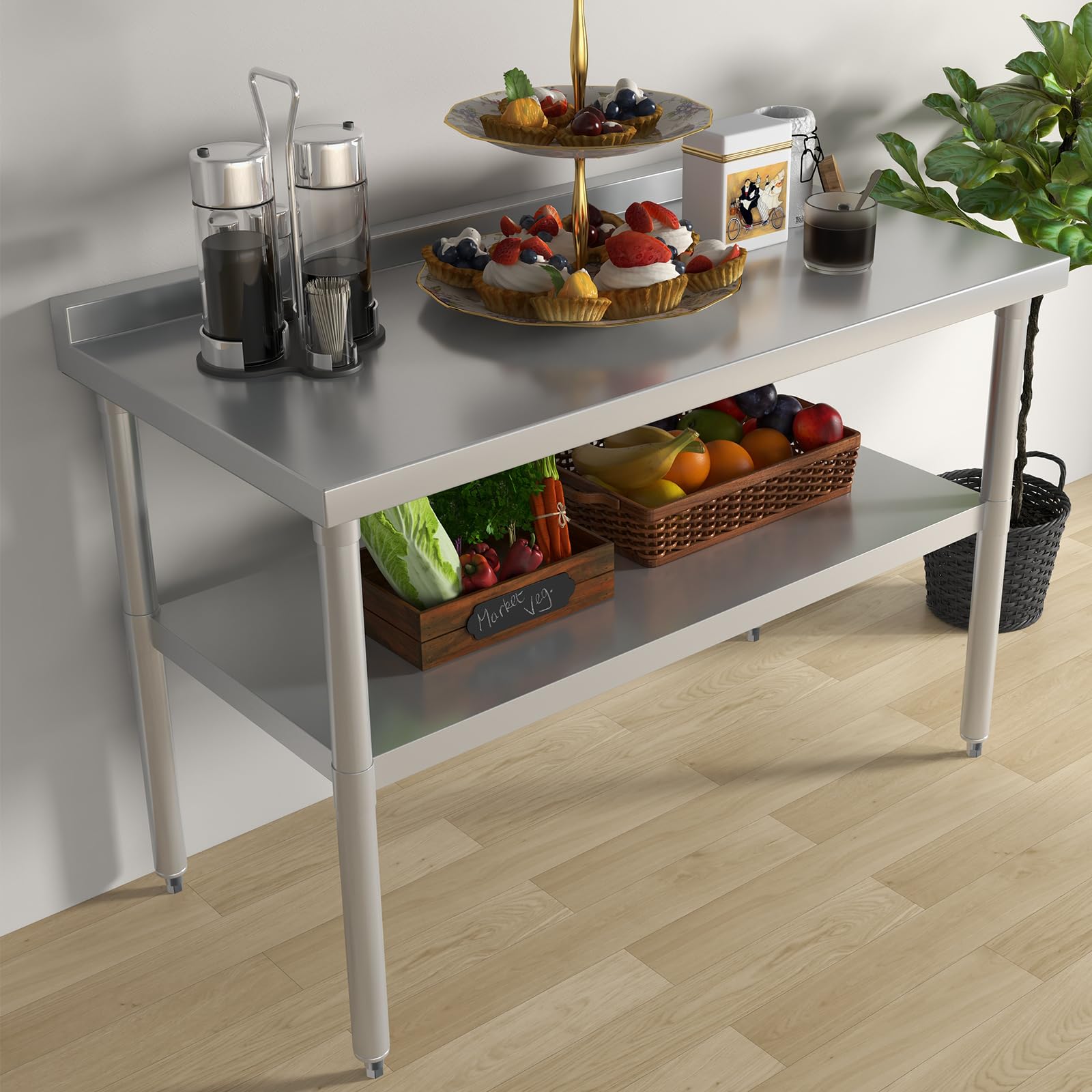 Garvee Mesa de trabajo comercial de acero inoxidable resistente con certificado NSF, mesa de preparación y utilidad de 91 x 61 cm con estante inferior, resistente al óxido, fácil de limpiar