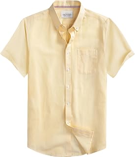 Mens Oxford Shirt Short Sleeve Regular Fit Casual Button Down Shirt with Pocket