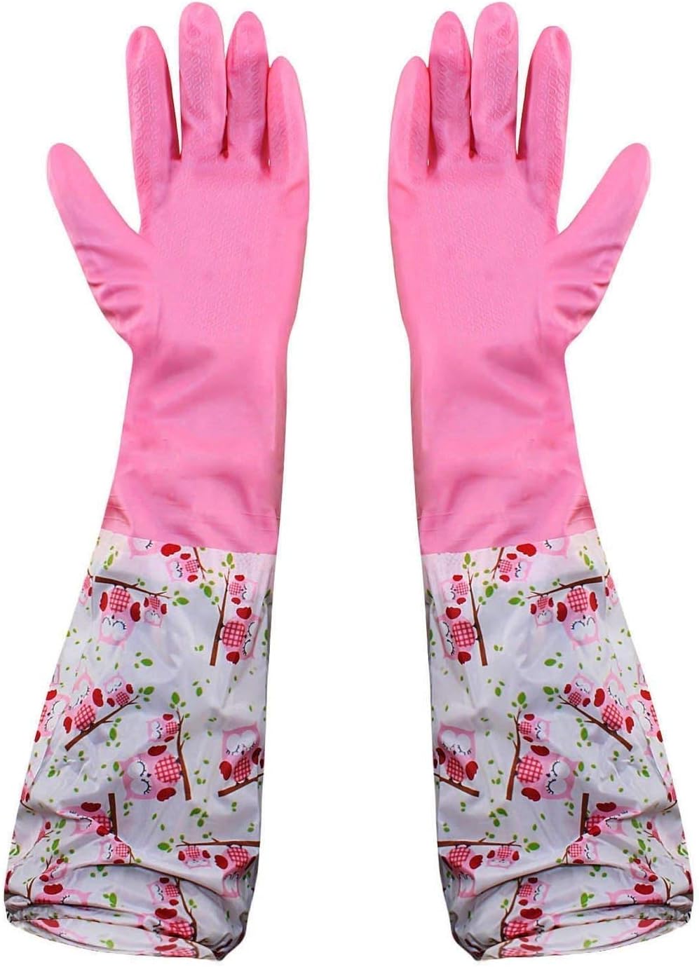 EAYIRA Reusable Rubber Latex Pvc Flock Lined Long Elbow Hand Gloves Safety Kitchen For Dish-Washing, Cleaning, Gardening, Laundry And Sanitation And Lab Work (Pack of 1 Pair Pink)