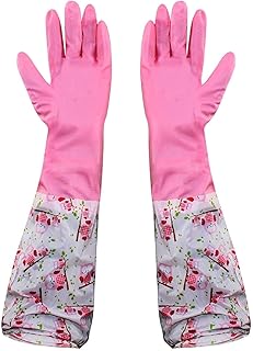 EAYIRA Reusable Rubber Latex Pvc Flock Lined Long Elbow Hand Gloves Safety Kitchen For Dish-Washing, Cleaning, Gardening, Laundry And Sanitation And Lab Work (Pack of 1 Pair Pink)