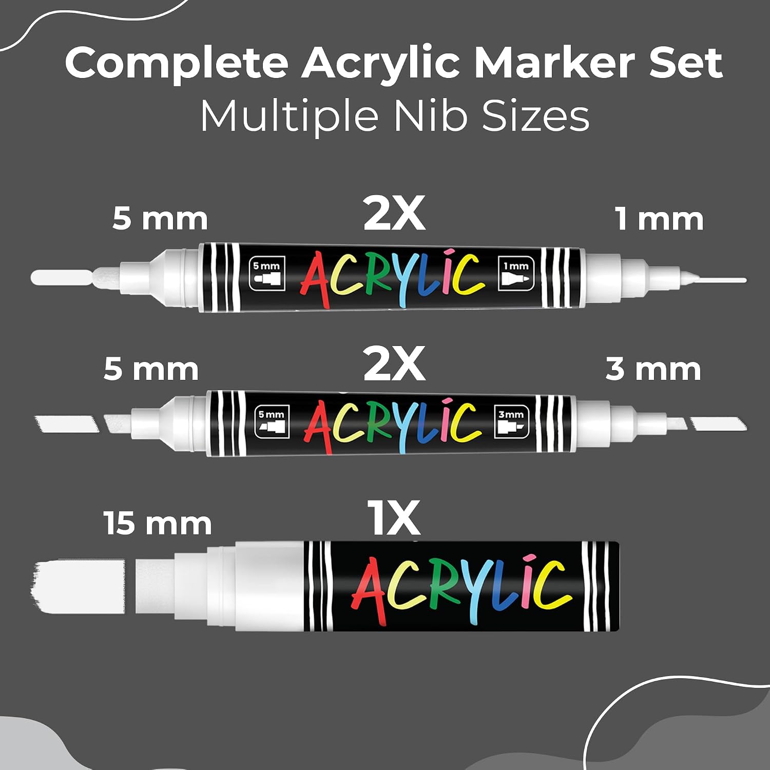 Chalkola 5 Acrylic White Paint Pen Kit — 4 Dual-Tip + 1 Jumbo 15 mm for Posters,