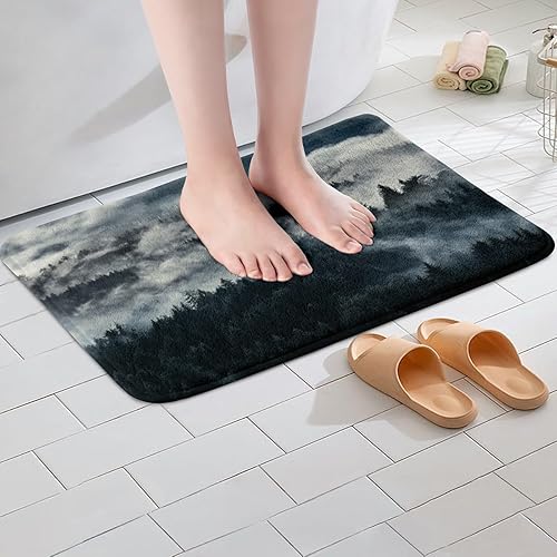 Miniatura 10 de Erosebridal Alfombras de baño azul marino para decoración de ducha, tapete de baño retro teñido anudado, tapete de puerta de vellón de acuarela