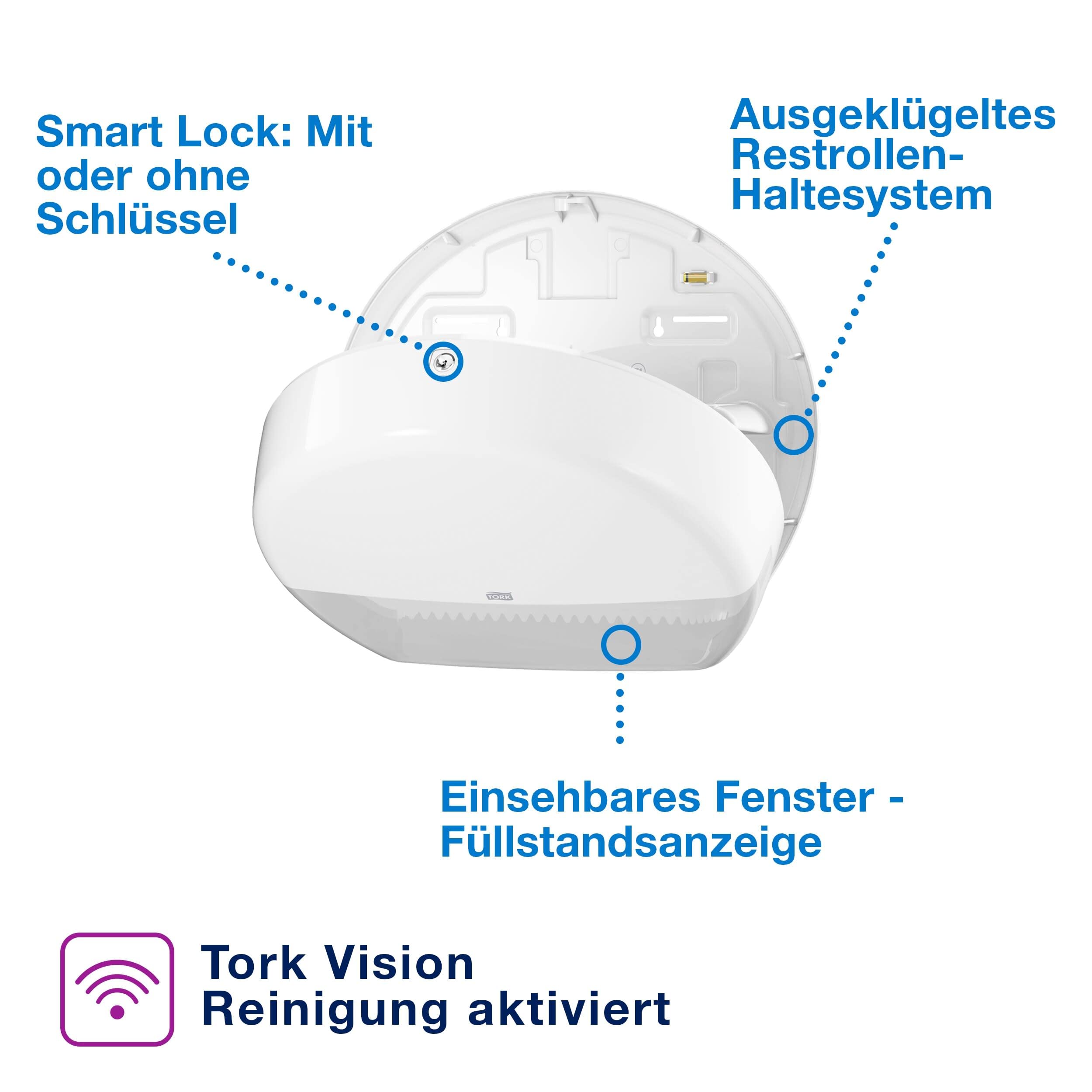 Tork 554000 Spender für Jumbo Toilettenpapier T1 / Tork Toilettenpapierspender mit extra hoher Kapazität in Weiß