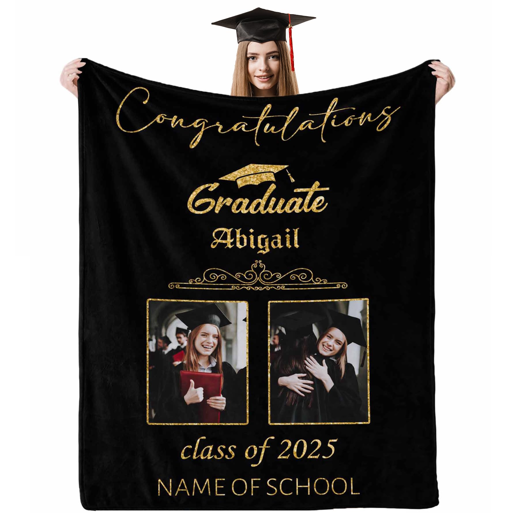 AOFUN Custom Graduation Blanket with Name Collage Highschool Graduation Gift High School Graduation Gifts for Him, Blanket with Pictures Graduate