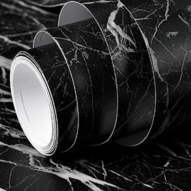 Fantasnight Sticky Back Plastic Black Marble Self Adhesive Vinyl Paper 40 X 300 cm Peel and Stick Wallpaper KitchenWorktop Vinyl Covering Furniture Stickers Decorations (Black)