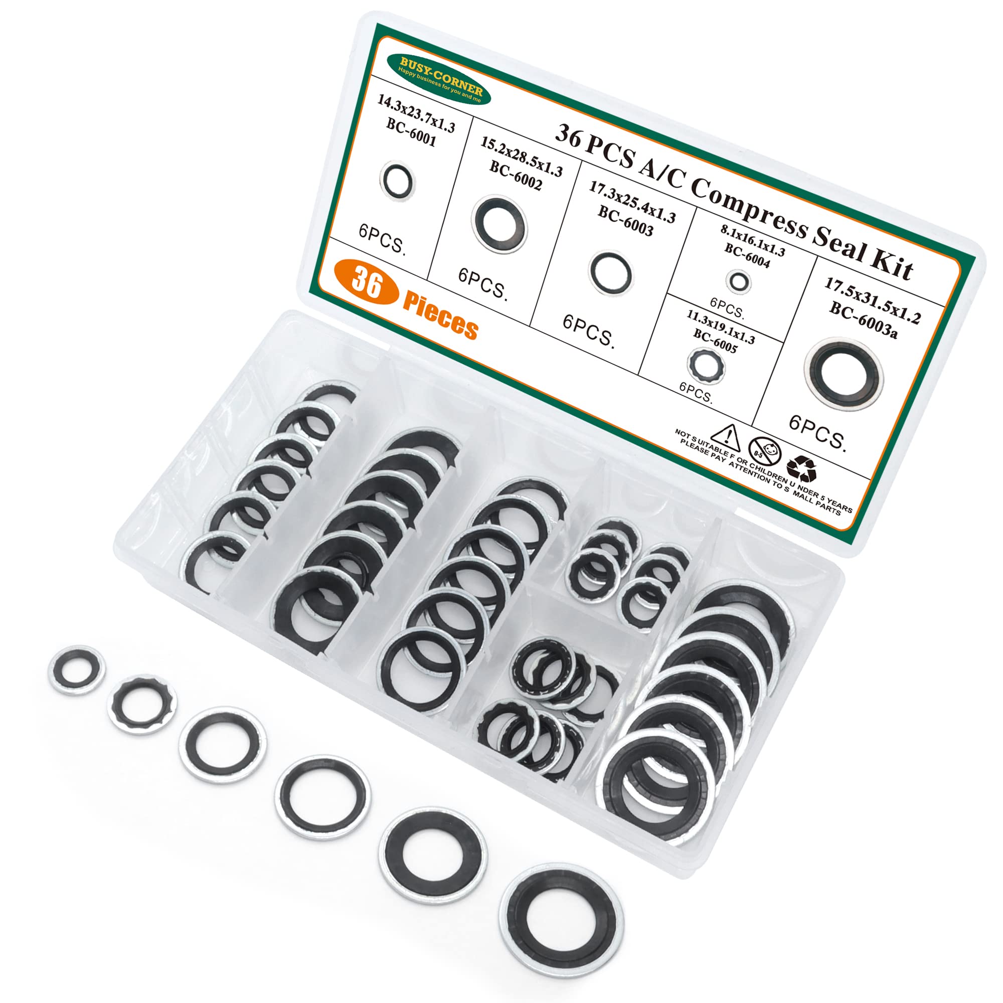 Assortimento di guarnizioni A/C, 36 pezzi, kit di guarnizioni per porta compressore aria condizionata