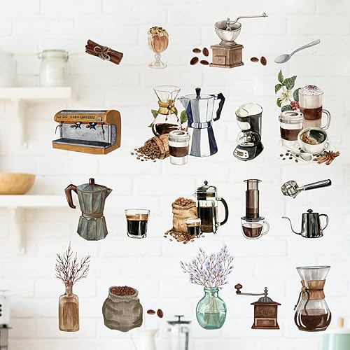 Miniatura 2 de Runtoo Calcomanías artísticas para pared de café, taza de café, cocina, cafetería, tienda, oficina, comedor, ventana, decoración de puerta