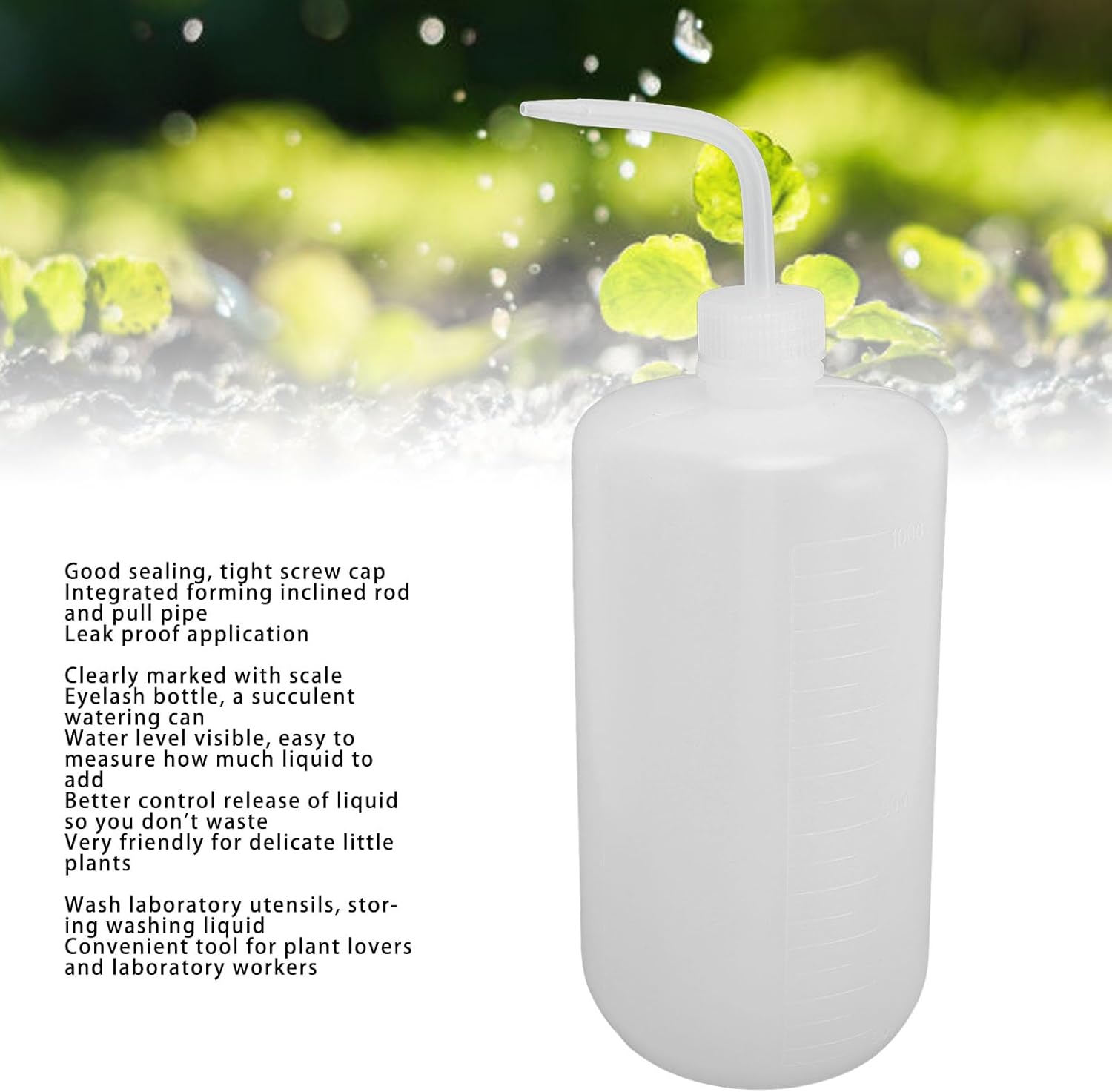 Plastic Squeeze Laboratory Laving Bottle 1000ml Leakproof Flexible with Clear Scale for Laboratory Plant Watering Care