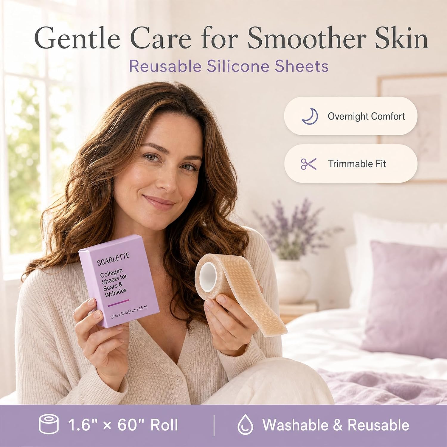 Scarlette Silicone Scar Tape Roll, 1.6” x 120" (2 Roll), Flexible Silicone Sheet for Skin Care Routine, Soft Adhesive Tape for Comfortable Daily Use
