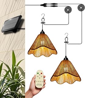 Solar Chandelier Outdoor Waterproof, Gazebo Lights Solar Powered with Remote Control, Boho Hanging Pendant Light for Porch, Patio, Pergola, Shed, Garden Decor, Balcony(2 Lights)