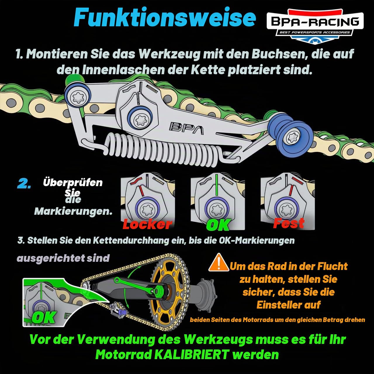 Fantic26 BPA-Racing Motorrad Ketten-Spiel Einstell-Service-Werkzeug