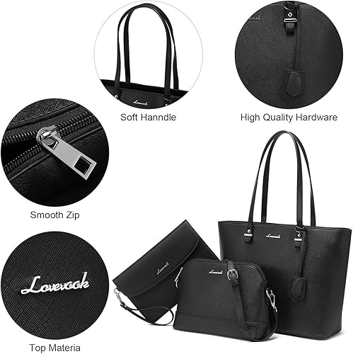 Miniatura 4 de Bolsas para mujer bolsa grande tipo tote bolsa para llevar del hombro y bolsa de mano 3 piezas Beige, Beige-wine Red, Beige/Black, Black, Black and