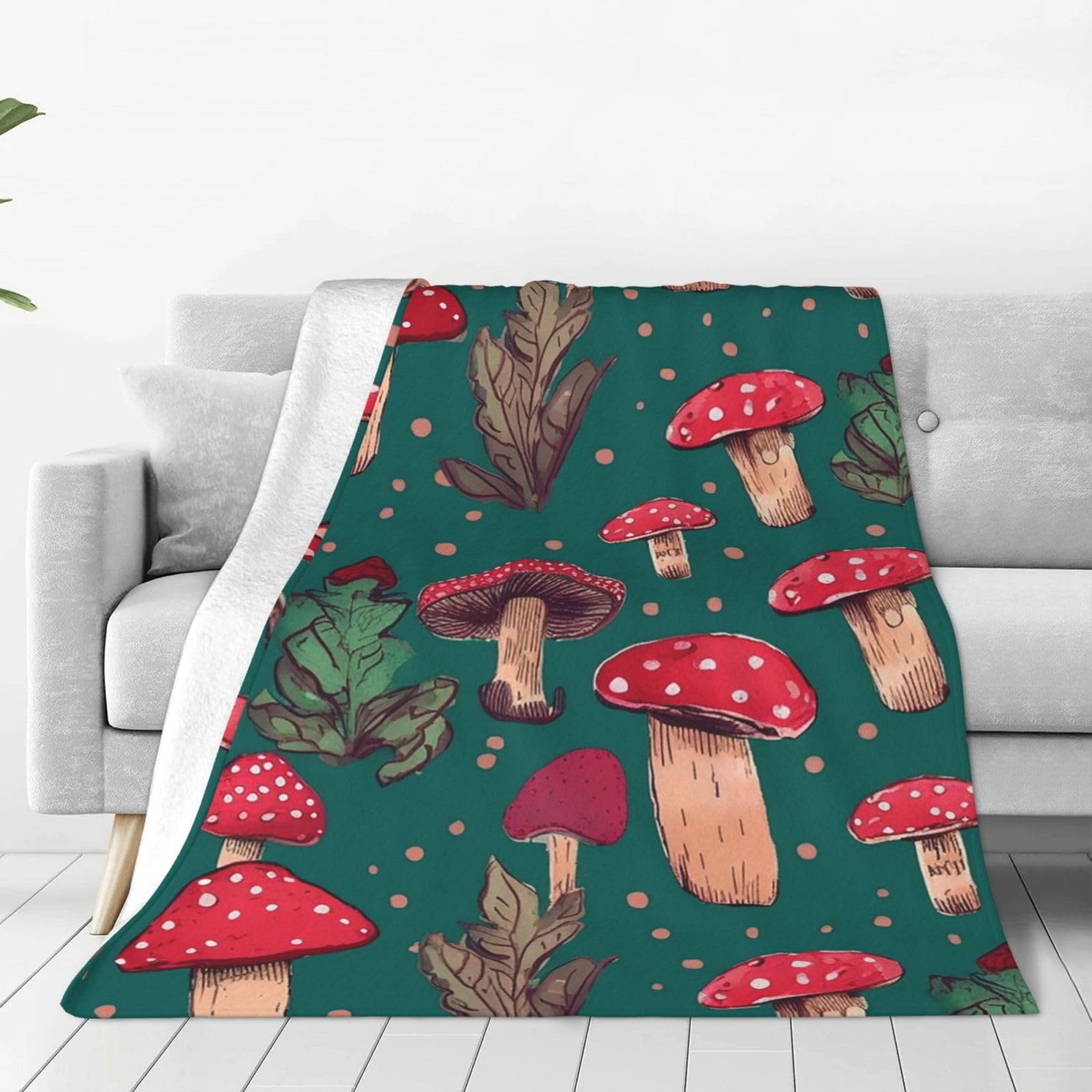 Red Mushrooms Throw Blanket for Couch, Plush Fuzzy Soft Flannel Blankets and Throws for Sofa, 50"x40" Bed Blankets for Travel Camping Chair, All Season Warm Fleece Blanket