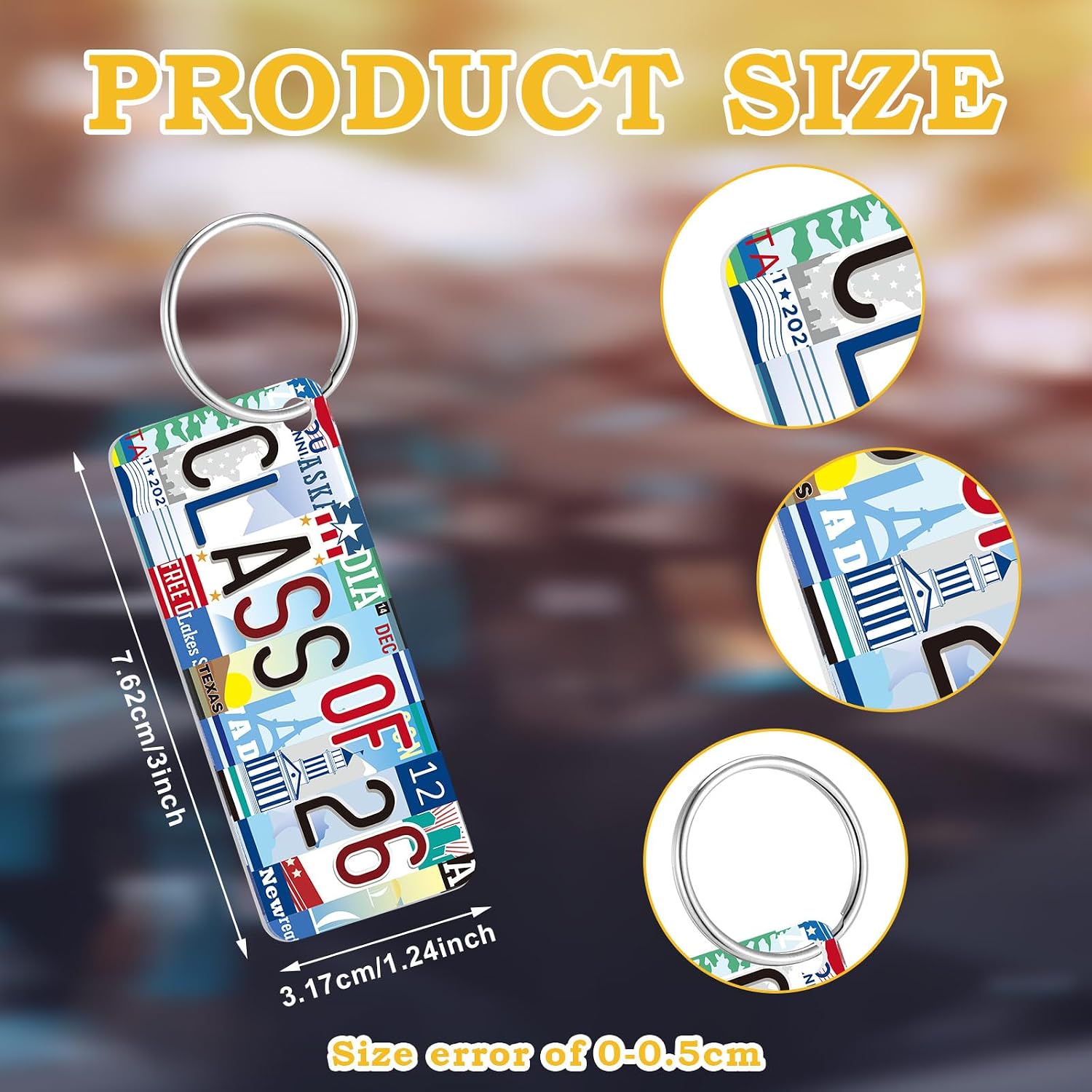 Tondiamo 24 Pcs 2026 Graduation Keychain Bulk Graduation License Plate Keychain Class of 26 Decoration College Key Ring Gift 2026 Party Favors for Senior Middle High School