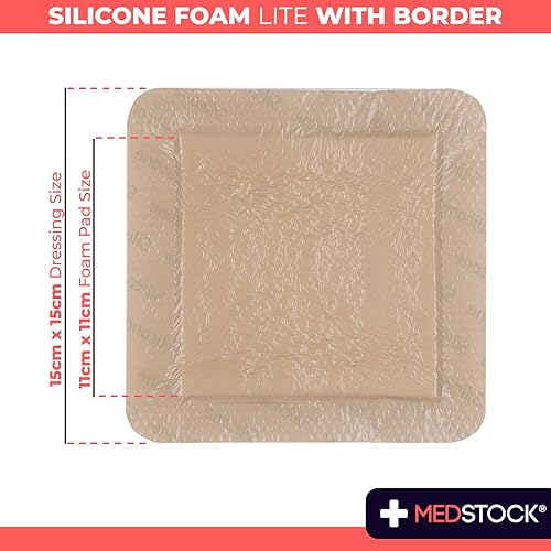 Miniatura 4 de MEDSTOCK Apósito de espuma de silicona Lite con borde, 6 x 6 pulgadas (paquete de 5), cómoda curación para heridas, impermeable, suave y segura