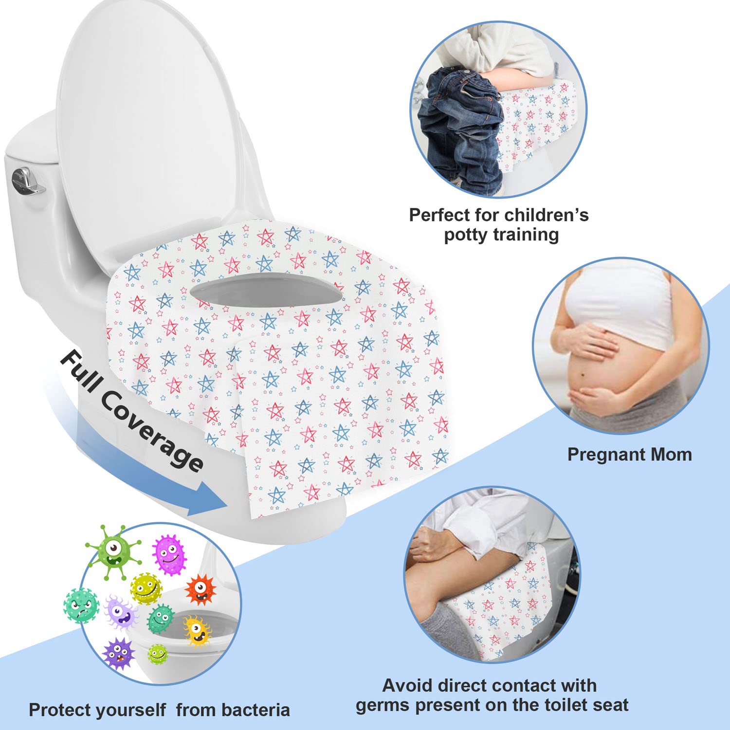 Copriwater Monouso Yoassi 25pcs - Extra Large 62x65cm, Antibatterico, Impermeabile, Ideale Per Viaggi E Bagni Pubblici - Foto 5