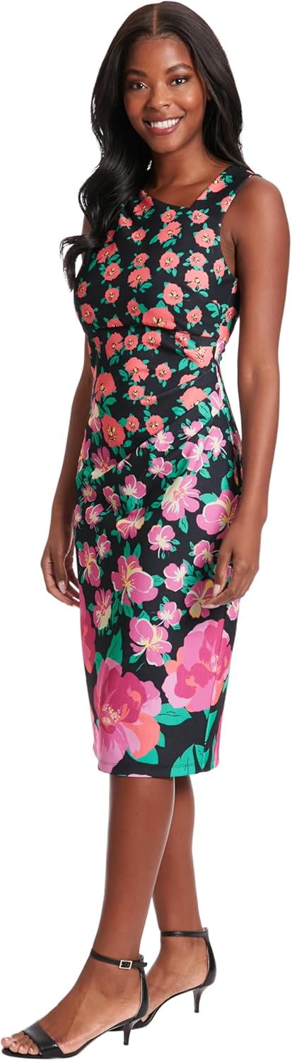 London Times Women's Sleeveless, Asymmetric Neck, Pleated Midi Dress for Women | Wedding Guest Dresses for Women