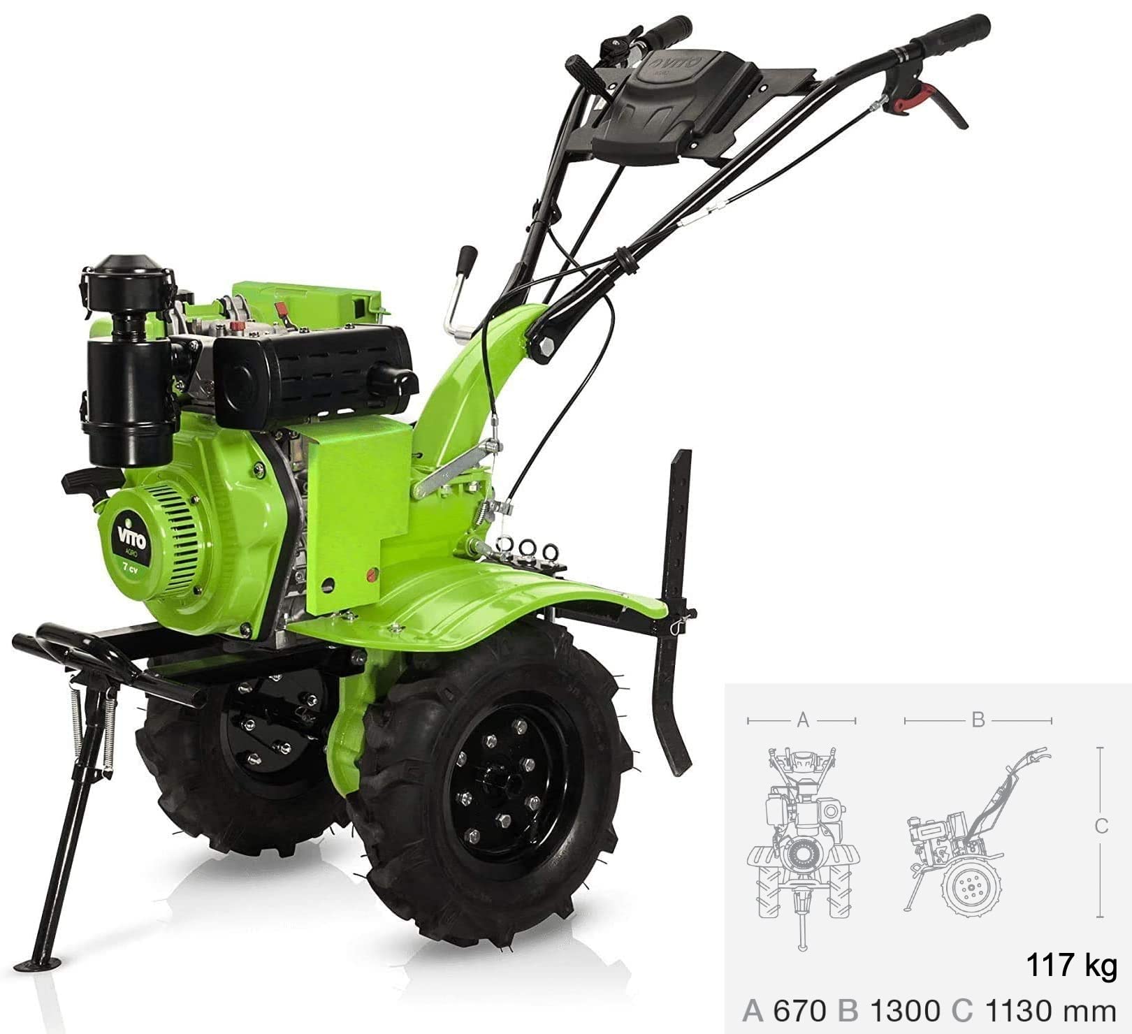 VITO - Motobineuse Diesel avec Fraises et butteur Moteur 4T 7 CV 246 cm3 Démarrage électrique Transmission directe