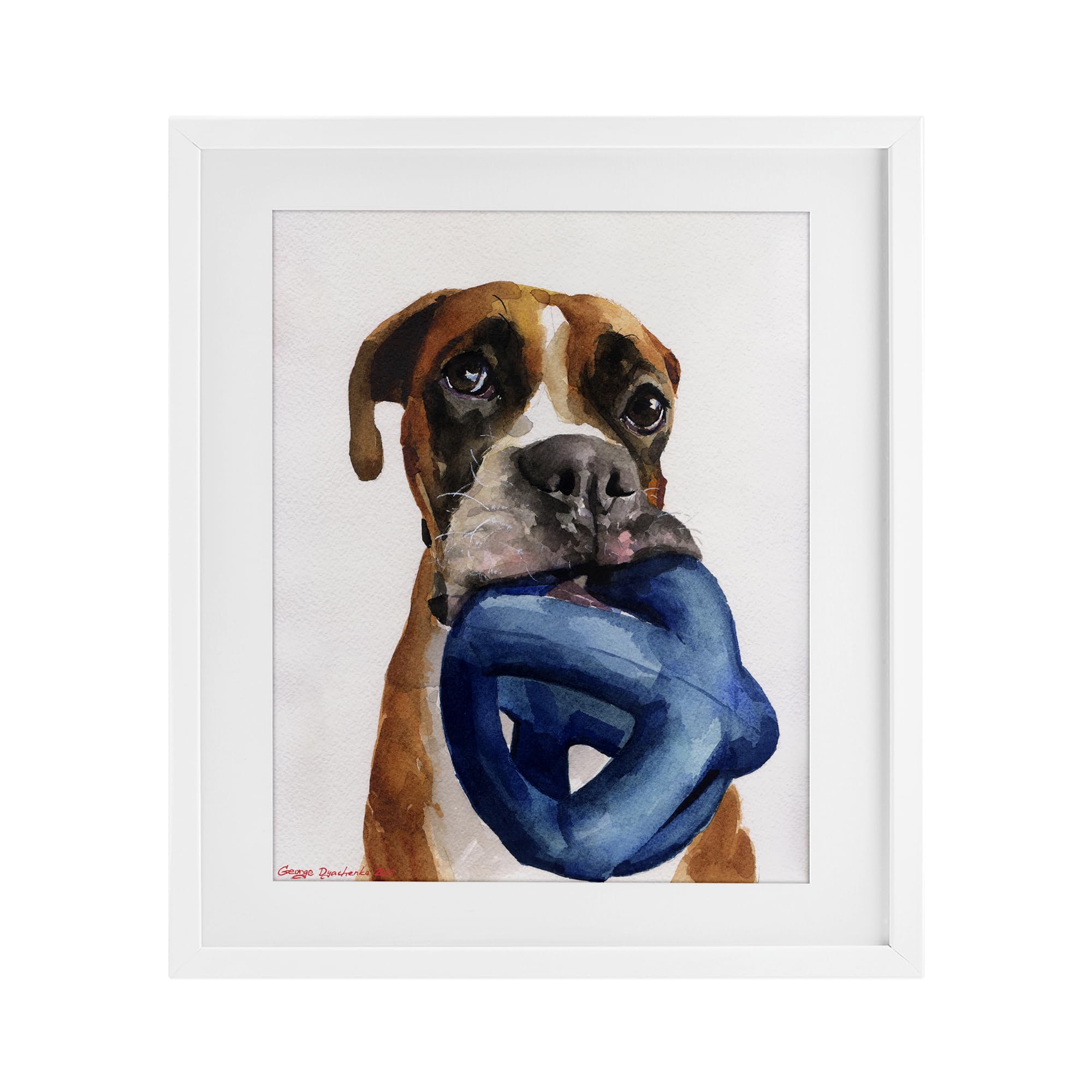 Stupell Industries Boxer and His Toy White Birch Framed Print Under Glass, design by George Dyachenko, 21 x 17