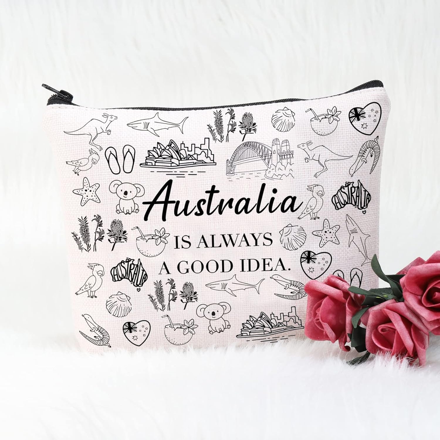 POFULL Globetrotter Gift Australia Is Always A Good Idea Cosmetic Bag Australia Landmark Theme Gift (Australia Is Always Cosmetic Bag) - Image 3