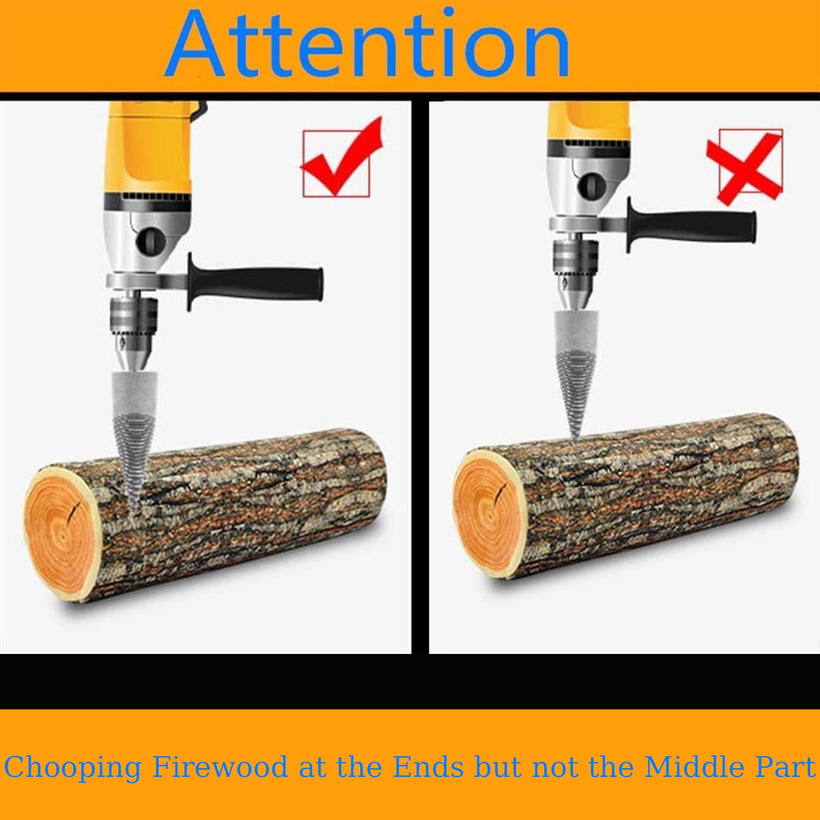 Fire Wood Splitting Drill Bit 42mm Log Splitter With Square/Round Wood ...