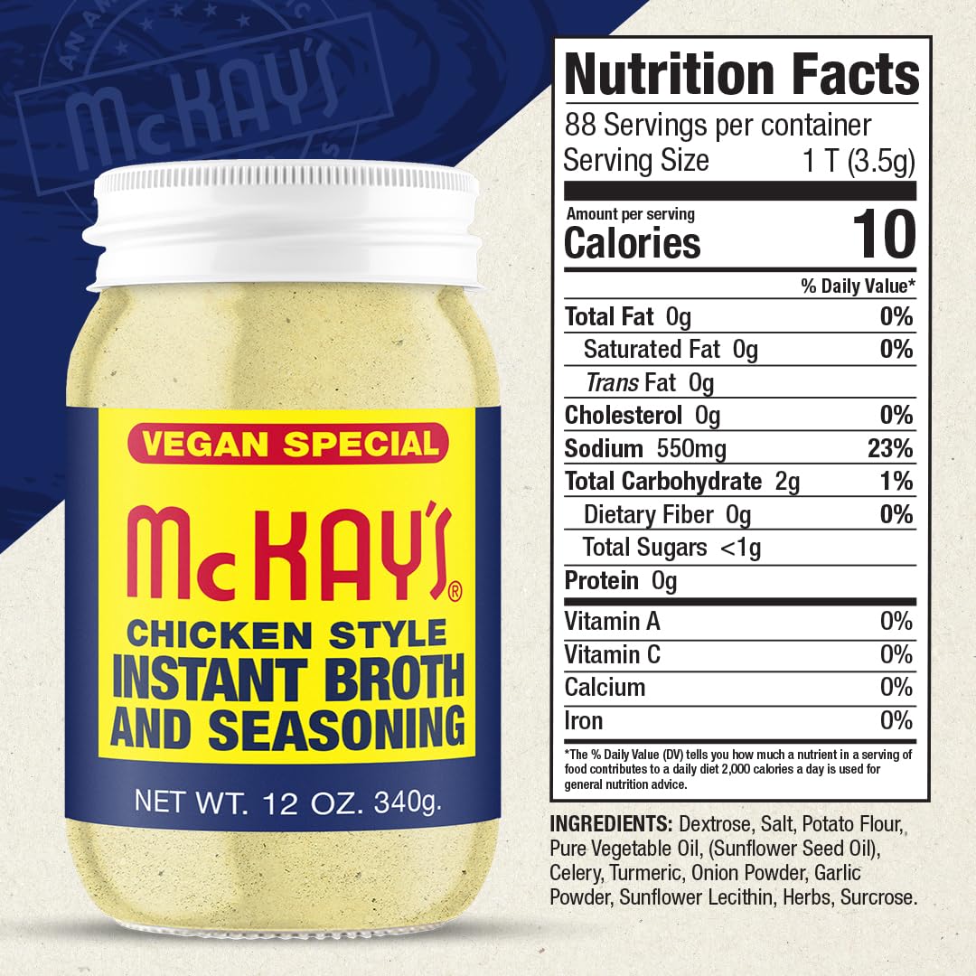 McKay's Vegan Chicken and Beef Flavored Soup Seasoning, Gluten Free, Vegetarian Instant Broth, Bullion Powdered Seasoning, Good on Meats, Veggies or in Soup! (Vegan Variety, 2 Pack)
