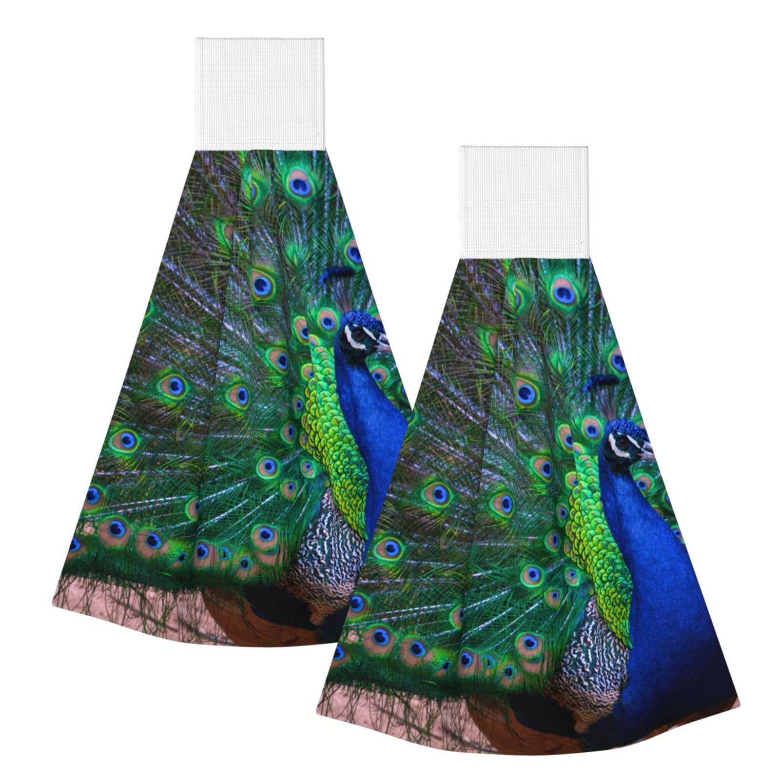DOPKLNA Beautiful Peacock, 2 Pcs Hanging Coral Fiber Hand Towels for Bathroom, Absorbent Kitchen Towels
