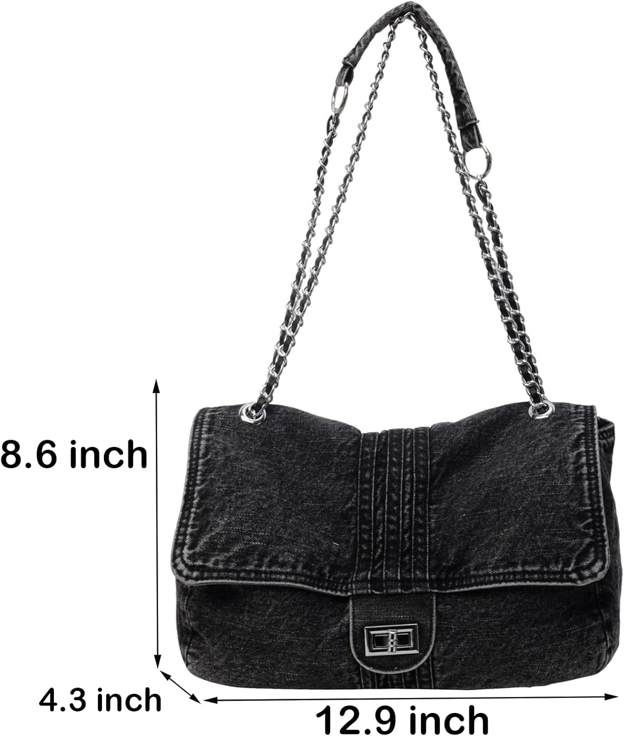 Denim Purse for Women Trendy Jean Purses Large Denim Tote Bag Fashion Crossbody Bags with chain - Image 4