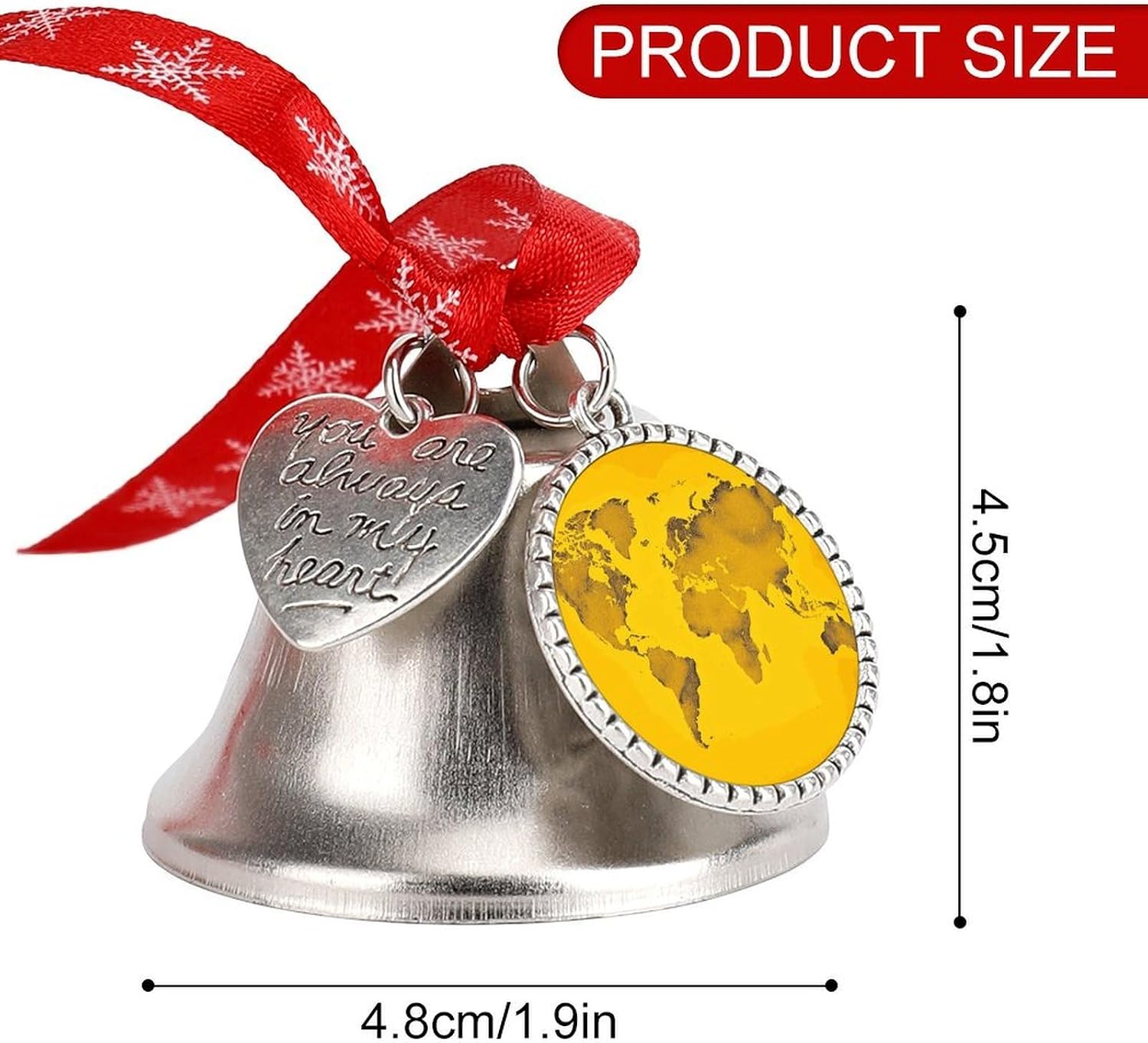 Yellow World Map Christmas Bells Ornaments Tree Jingle Bells Decors Xmas Silver Bell Hanging Decoration Pendants for Weddings Parties Christmas Wreaths