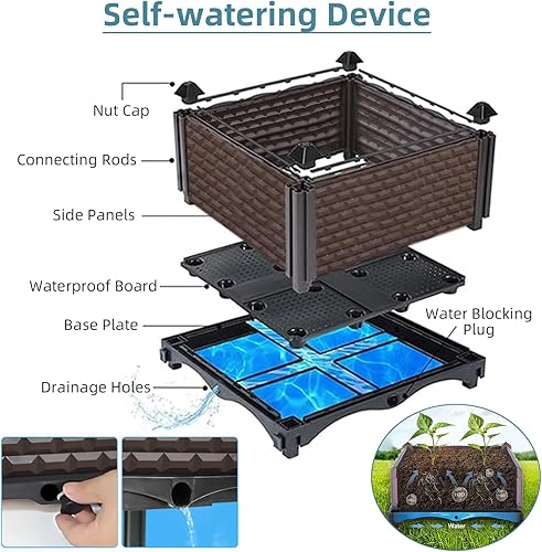 Miniatura 4 de Macetas grandes para plantas de exterior, profundas, 20 pulgadas de alto, camas elevadas para jardinería con riego automático, maceta elevada con