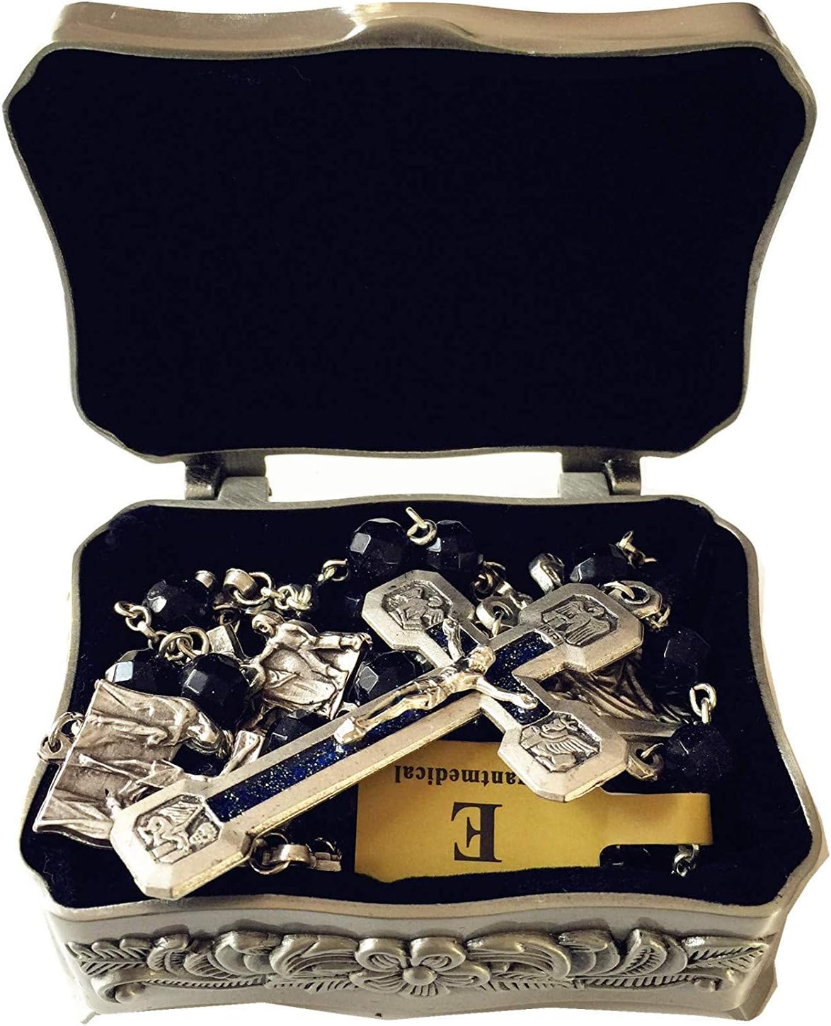 elegantmedical Stations of The Cross Prayer Rosary Blue Sandstone Beads Necklace Catholic Last Supper Rosary Box Gifts