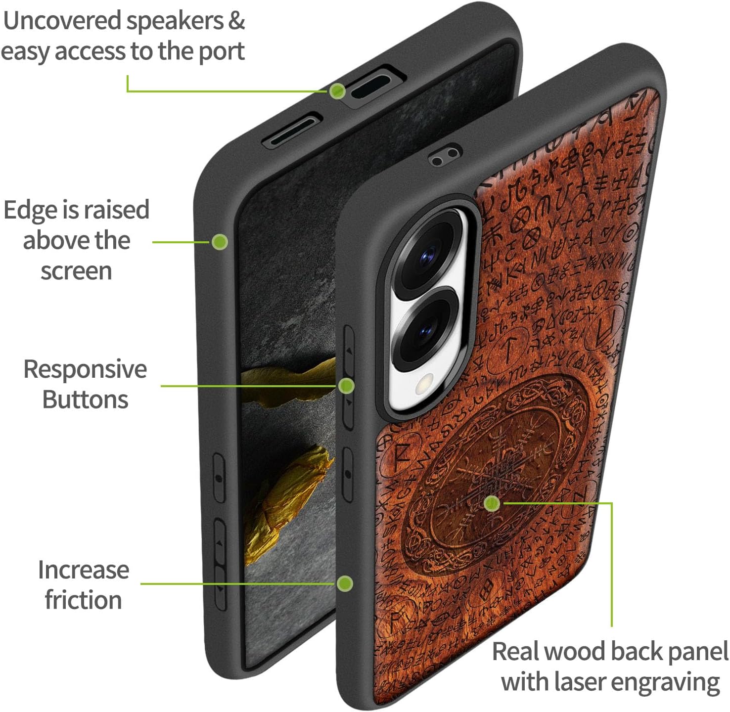 Carveit Magnetic Wooden Case for Samsung Galaxy S25 Edge Case 2025, TPU Shockproof Cover & Wood Artisan Engraved, Compatible with MagSafe Wireless Chargers (Viking Symbol) Rosy