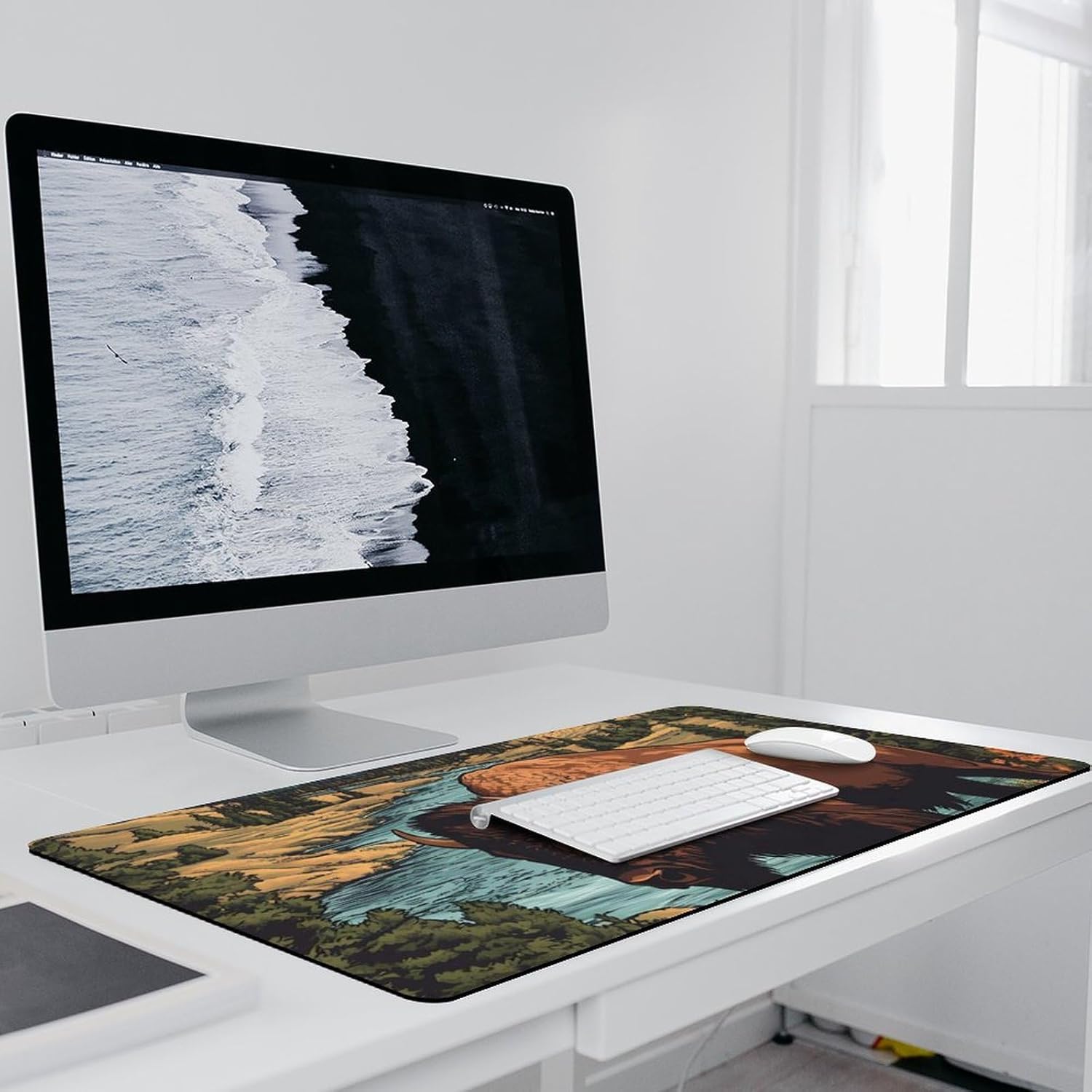 Vintage Bison in Mountains Desk Mat Large Laptop Desk Pad Extended Lock Side Mouse Pad for Gamer and Home 40x90cm