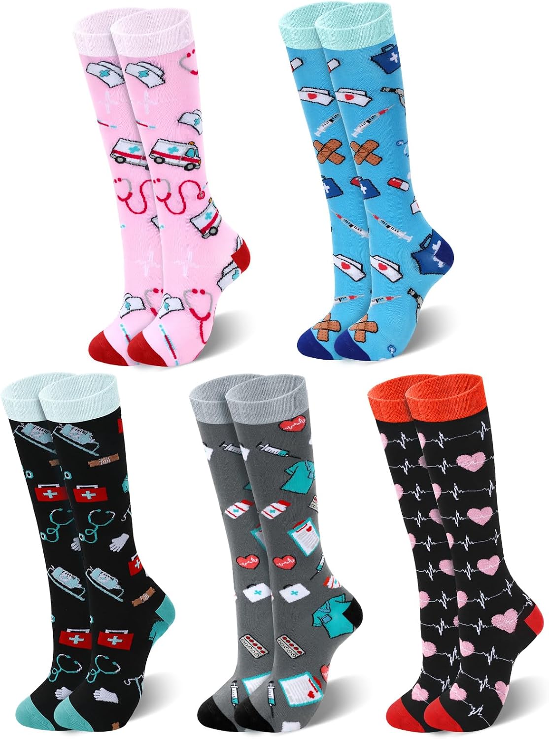 5 Pack Nurse Socks for Women, Funny Medical Themed Socks Nurse Week Socks Medical Assistant accessories for Healthcare Workers Nursing Graduation Appreciation Gifts