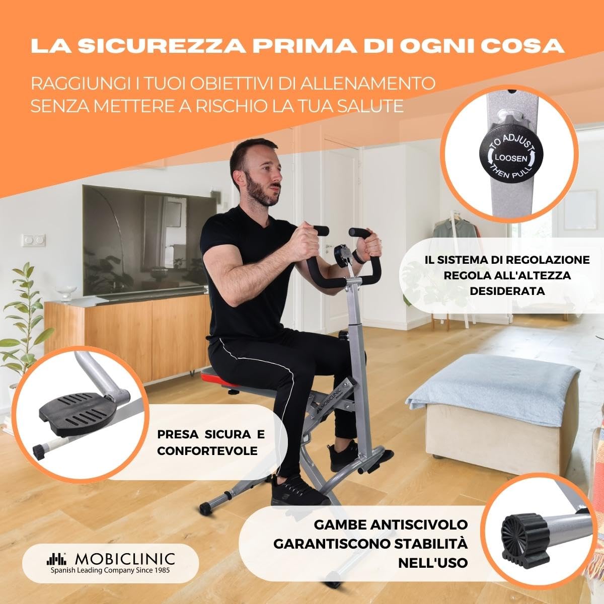 Mobiclinic®, Total Power Body Crunch, Vogatore, Pieghevole, Vitalfit, Stretching e Allenamento Multifunzionale, Display LCD, Carico 100kg, Palestra Domestica, Manubri Regolabili, Base Antiscivolo