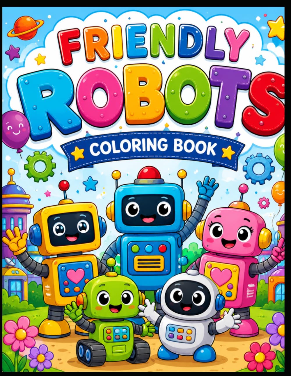 CUTE ROBOT FRIENDS - A kids coloring book for aged 3 to 9