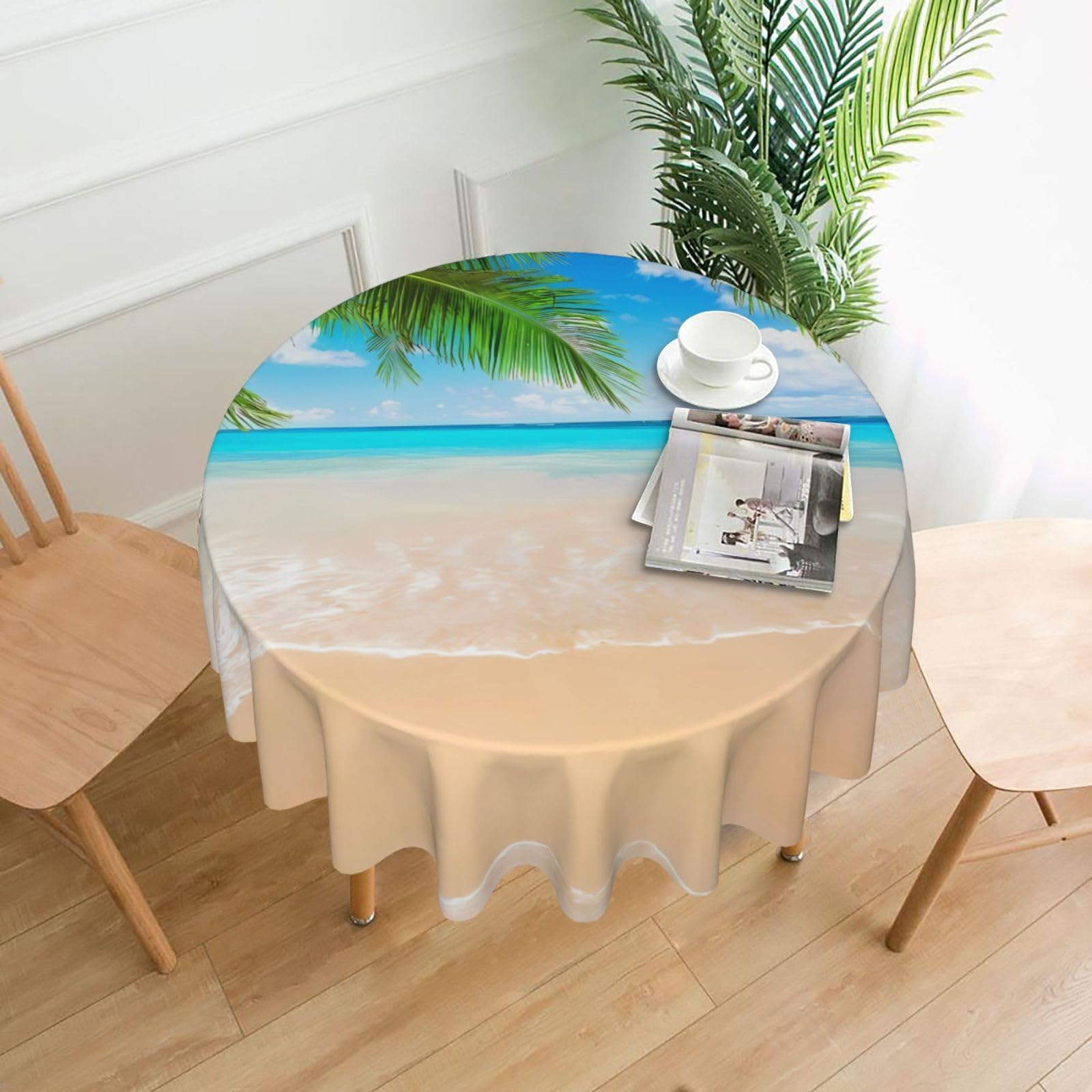 YYHWHJDE Tropical beach plant theme Prints Round Decorative Tablecloth 60in - High-Grade Polyester Throw for Elegant Dining & Festive Gatherings