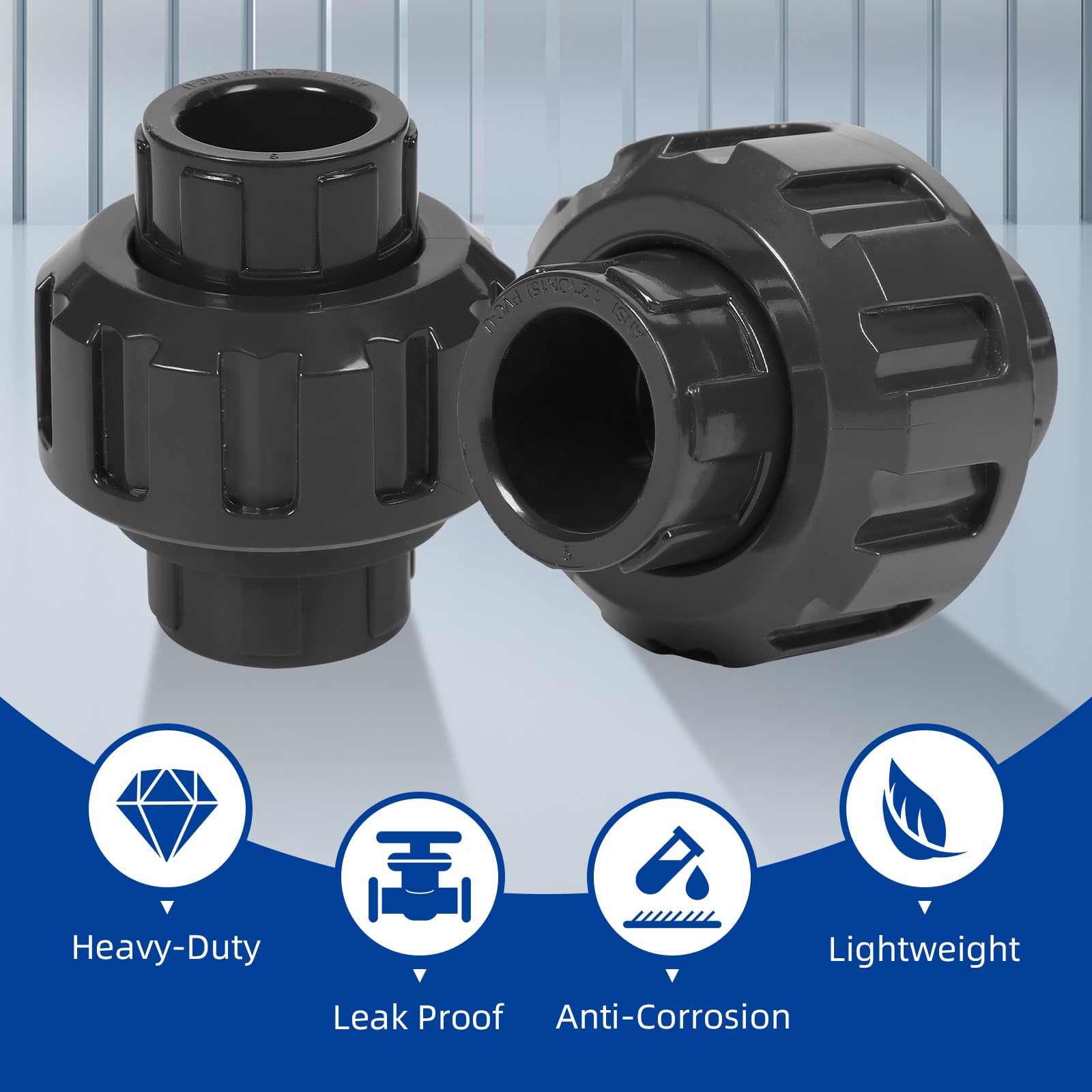 12 accesorios de tubería de acoplamiento de unión de PVC de 0.5 pulgadas (enchufe x enchufe), adaptador de acoplamiento de unión deslizante de 1/2 pulgada, junta tórica EPDM Schedule 80, gris