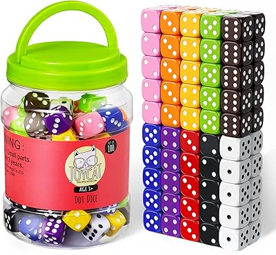 JoyCat 100 16mm 6 Sided Dice Set Standard Game Dice Kids for Board Games Dice Games Math Dice for Classroom with Storage B...