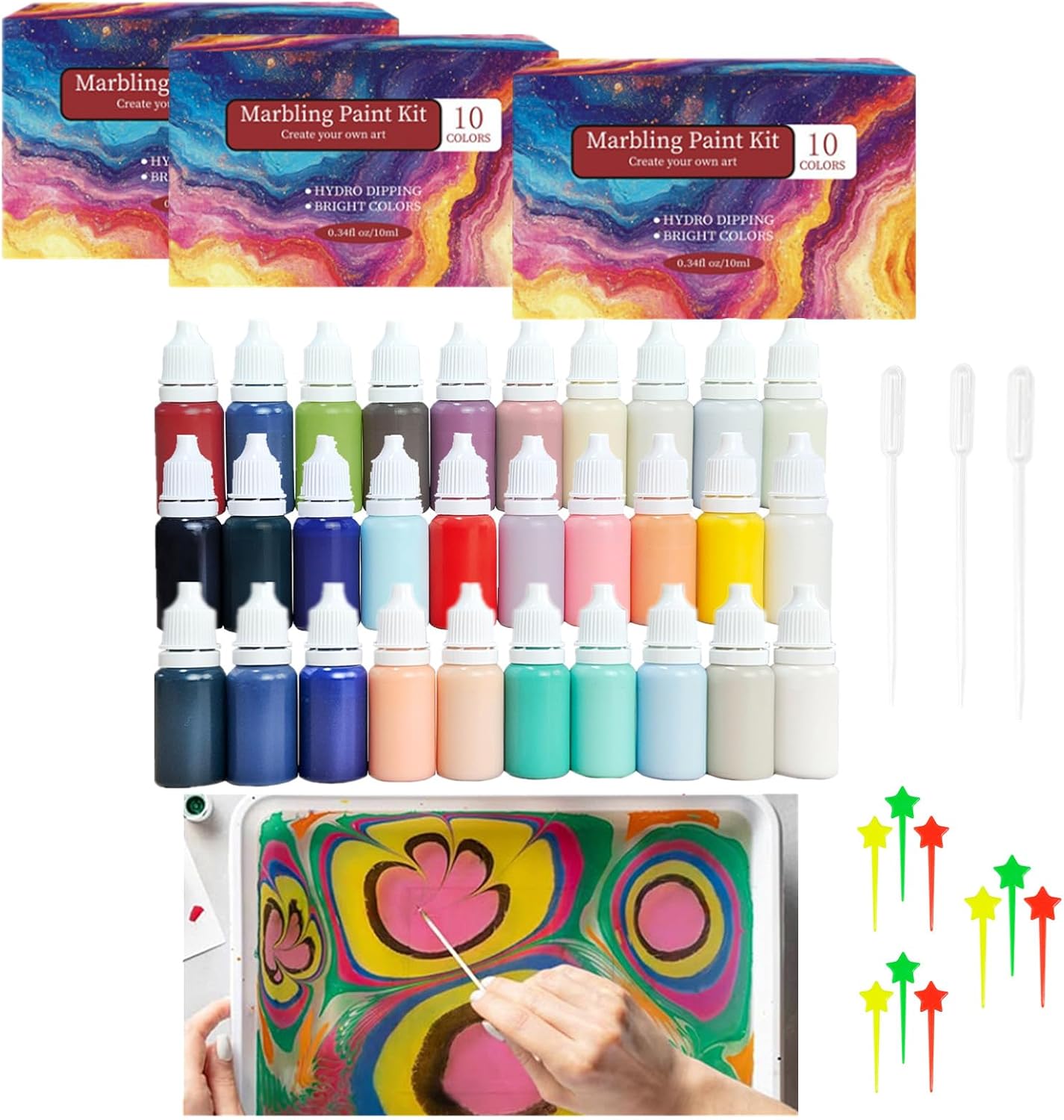 42PCS Water Marbling Painting Kit, Watercolor Paint Set for Craft, Turkish Marble Pattern Acrylic Pouring Floating Paint, Water Marble Paint for Birthday, Easter, Halloween, Christmas, New Year Gifts