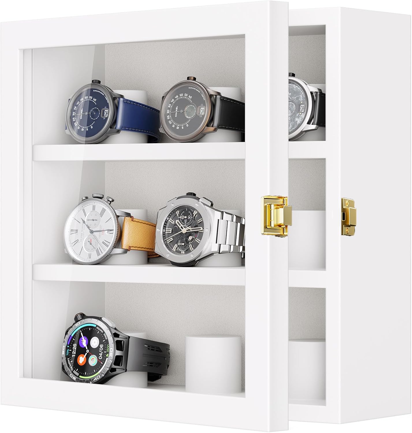 TJ.MOREE 9-Slot Watch Box Wall Mount Wooden Display Case Vertical Storage