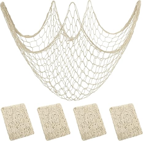 Amazon.com: Aodaer 4 Pieces Natural Fish Net Decorative Fish Netting ...